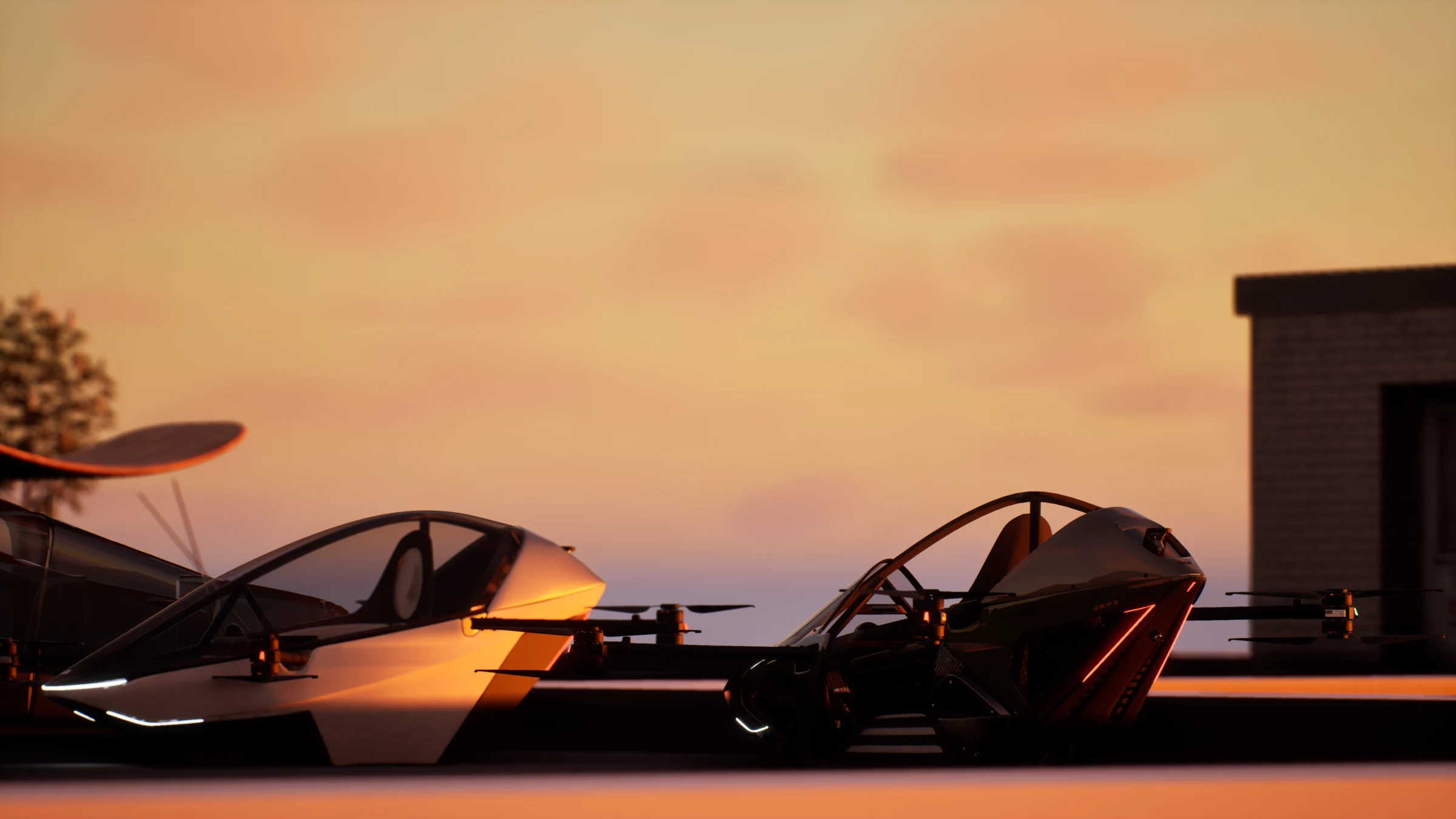 Aer aircraft designs in warm evening light
