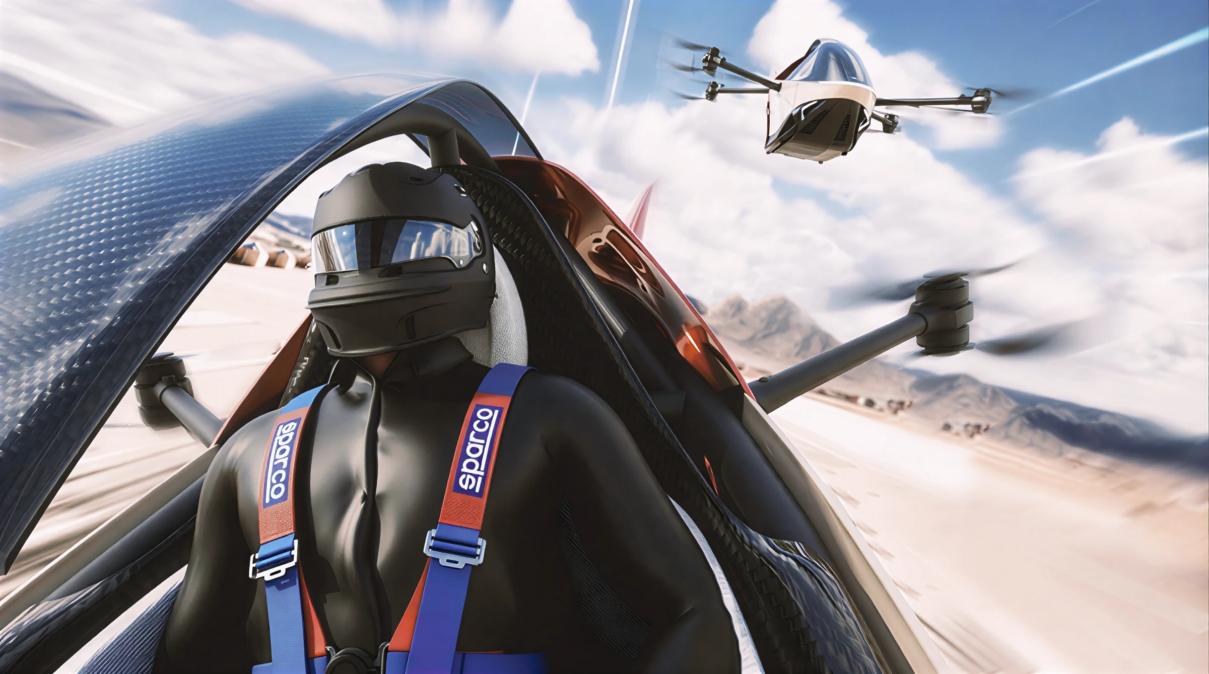 Aer Sport pilot and aircraft in a flight experience render