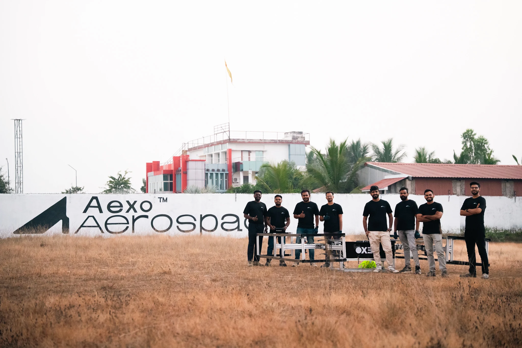 The Aexo team together with the aircraft at the test field