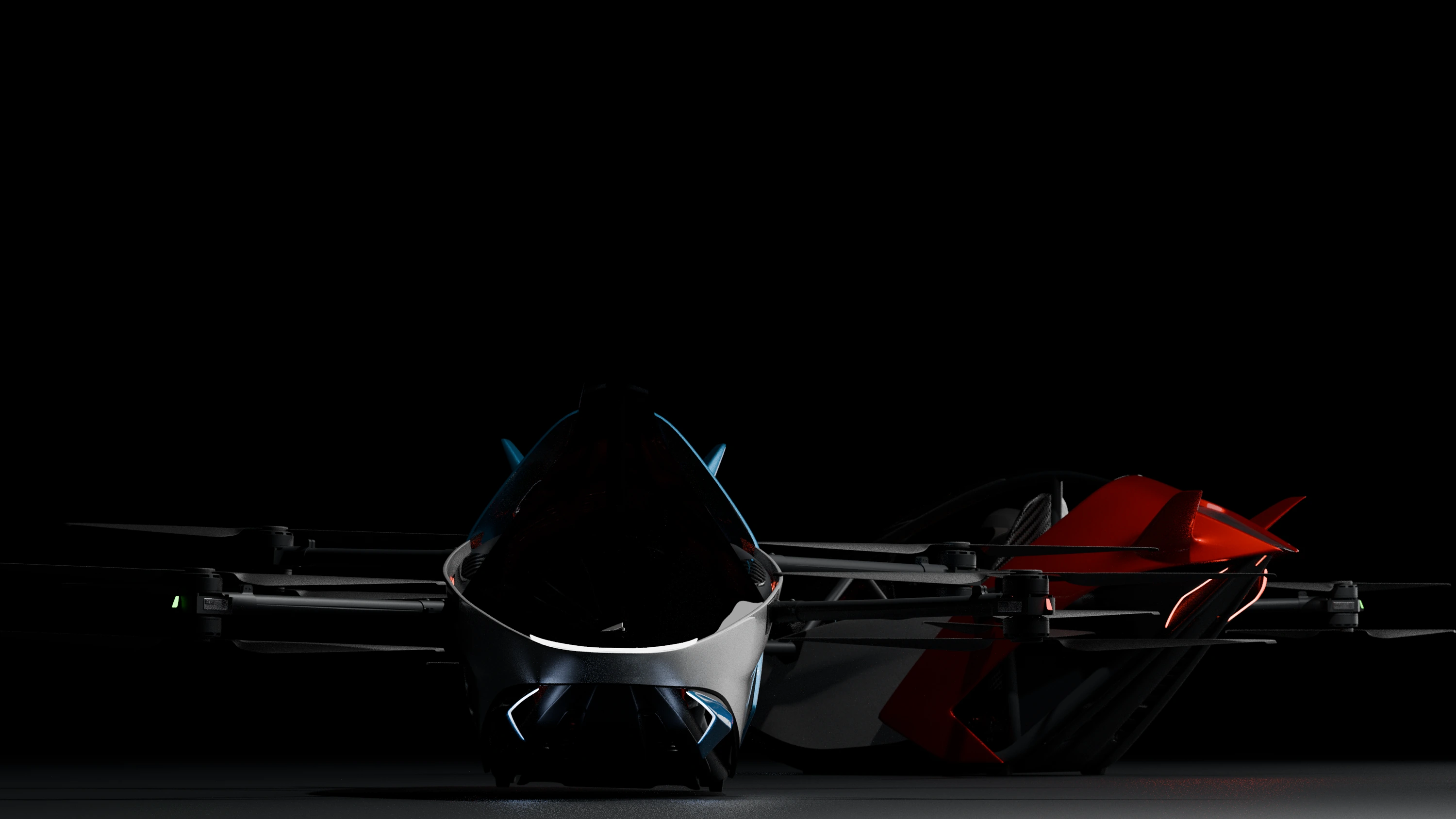 Front view of Aer Sport in blue with a red aircraft behind