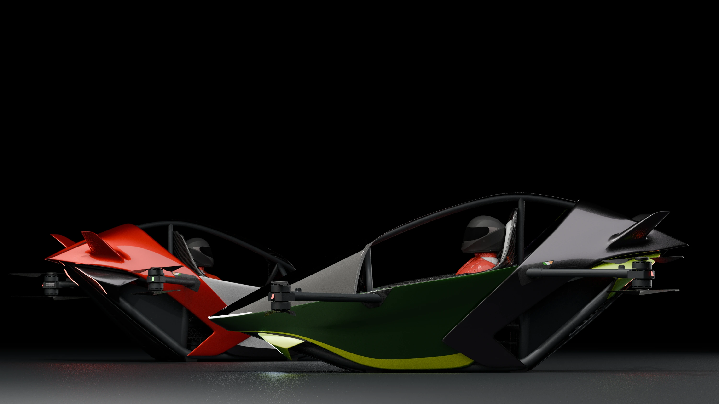 Aer Sport in green and red, seen side by side with pilots in the open cockpits