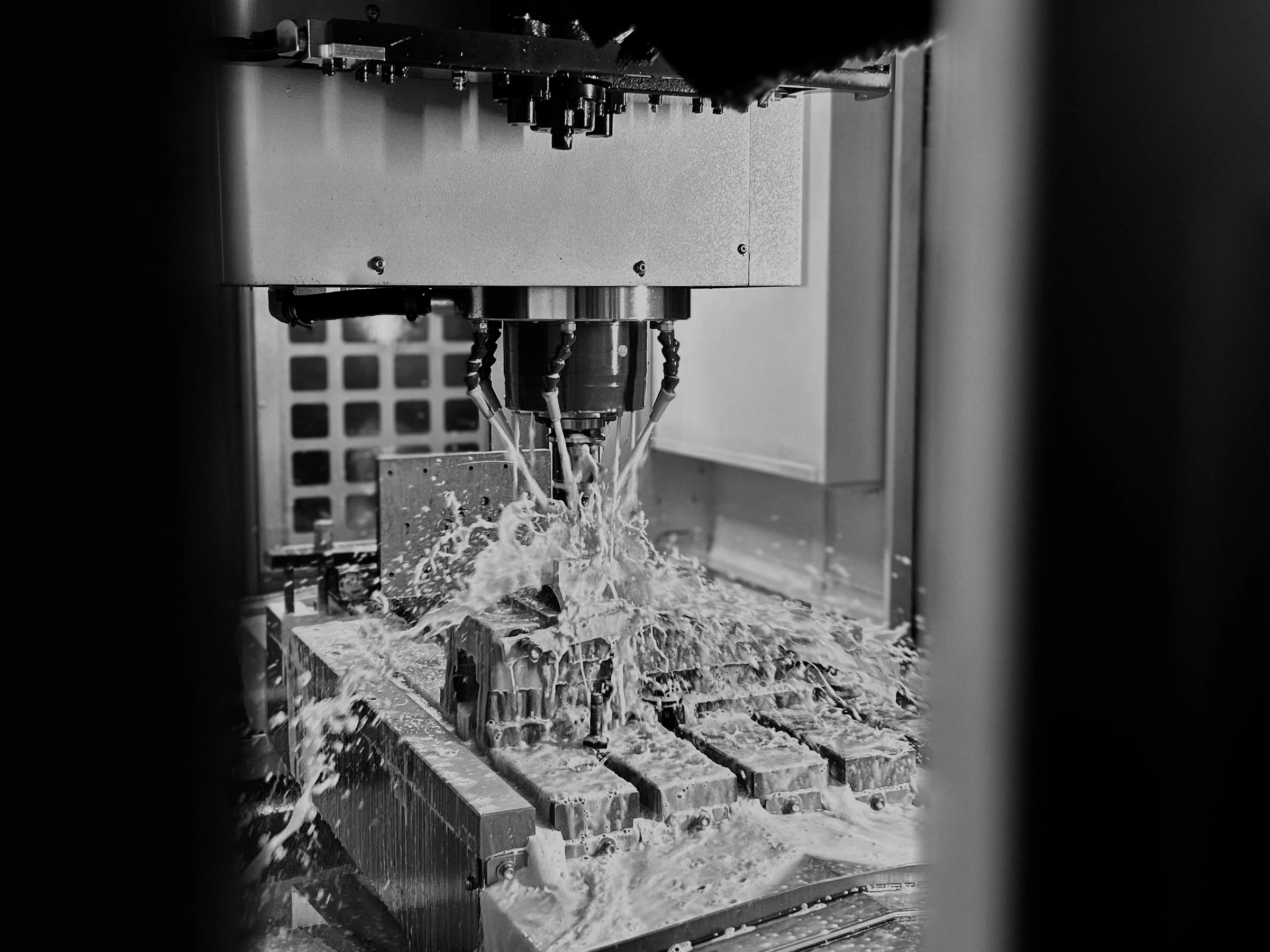 A machining centre shaping an aircraft component